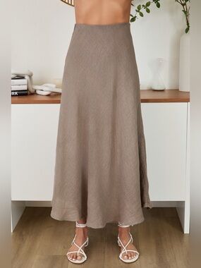 (113002-MOC) SOLID LINEN MIDI SKIRT